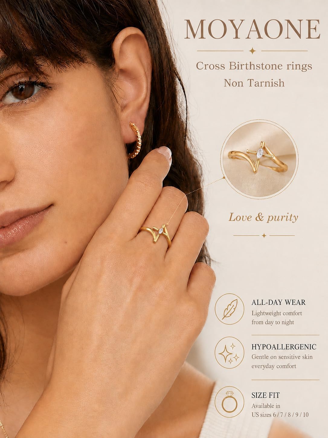 Cross Birthstone Statement Rings for Women 14K Gold Plated CZ Non Tarnish Thumb Ring Christian Waterproof Dainty Purity Emerald Green Pinky Gemstone Jewelry Unique Gifts Size 6-10
