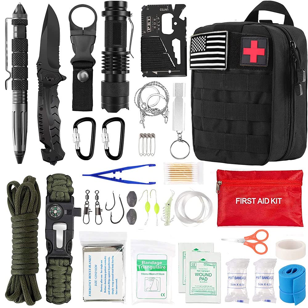 COOLBABY 23 Kinds Outdoor Gear Camping Survival Kit,Professional Emergency Kits Survival Gear and Equipment with Bag,for Men Camping Outdoor Adventures,Gift for Men