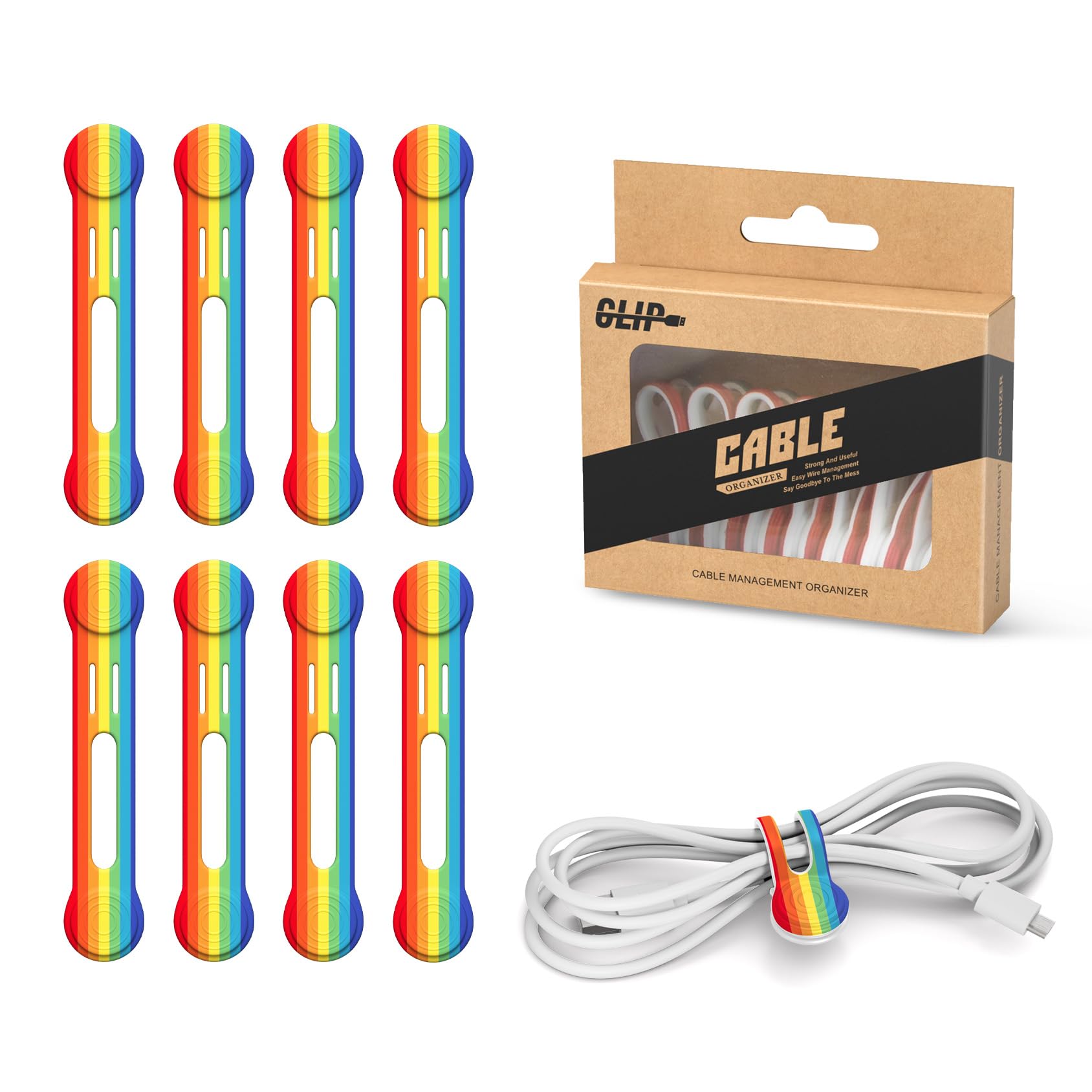 Kanemc Rainbow Colour Magnetic Cable Ties, 8 Pieces Reusable Cable Ties Cord Organiser, Magnetic Cable Tidy Clips Silicone Cable Straps For Organizing And Bundling Wires, Charging Cords, Earphone (Rainbow Colour)