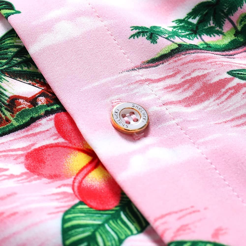 SheLucki Hawaiian Shirt for Men, Unisex Summer Beach Casual Short Sleeve Button Down Shirts, Printed Palmshadow Clothing - Image 2