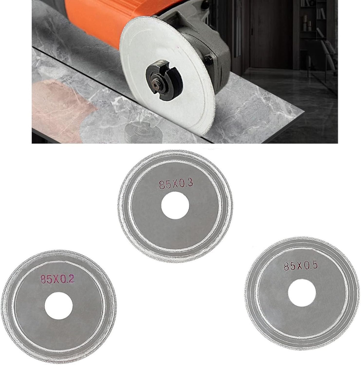 Discos de corte de diamante para amoladora angula Hoja de sierra ultrafina de 85 mm, 0,2/0,3/0,5 mm, for cortar baldosas de mármol, vidrio y piedra lapidaria, 0,3 mm(0.5mm)