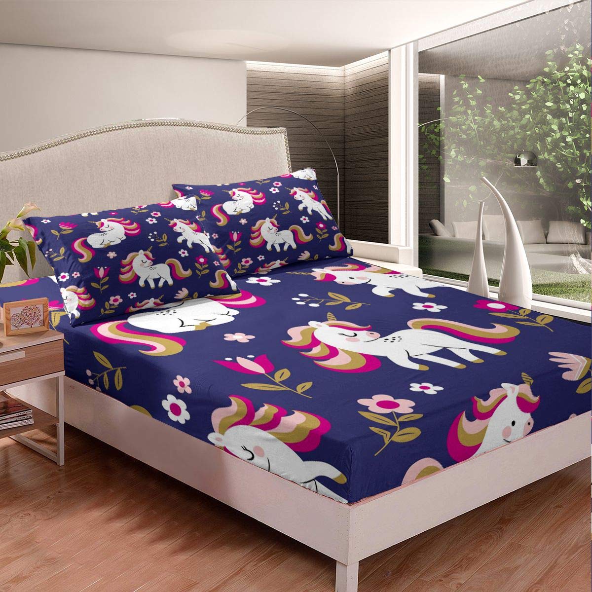 Juego de sábanas de unicornio para niñas con diseño de caballo de ensueño, juego de ropa de cama para niños, decoración de dormitorio de niños, diseño de dibujos animados, unicornio, tamaño king con