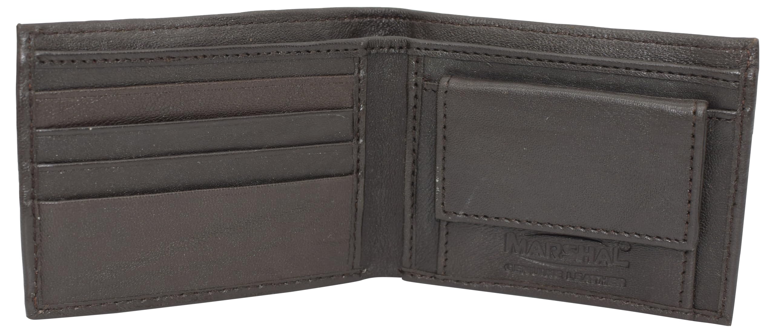 MARSHAL Soft Leather Kids Slim Thin Coin Pouch Bifold Wallet (Brown)