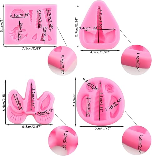 Miniatura 3 de Mujiang Molde de silicona de unicornio con orejas de unicornio, cuerno, flores de arco iris, moldes para fondant para cupcakes, decoración de