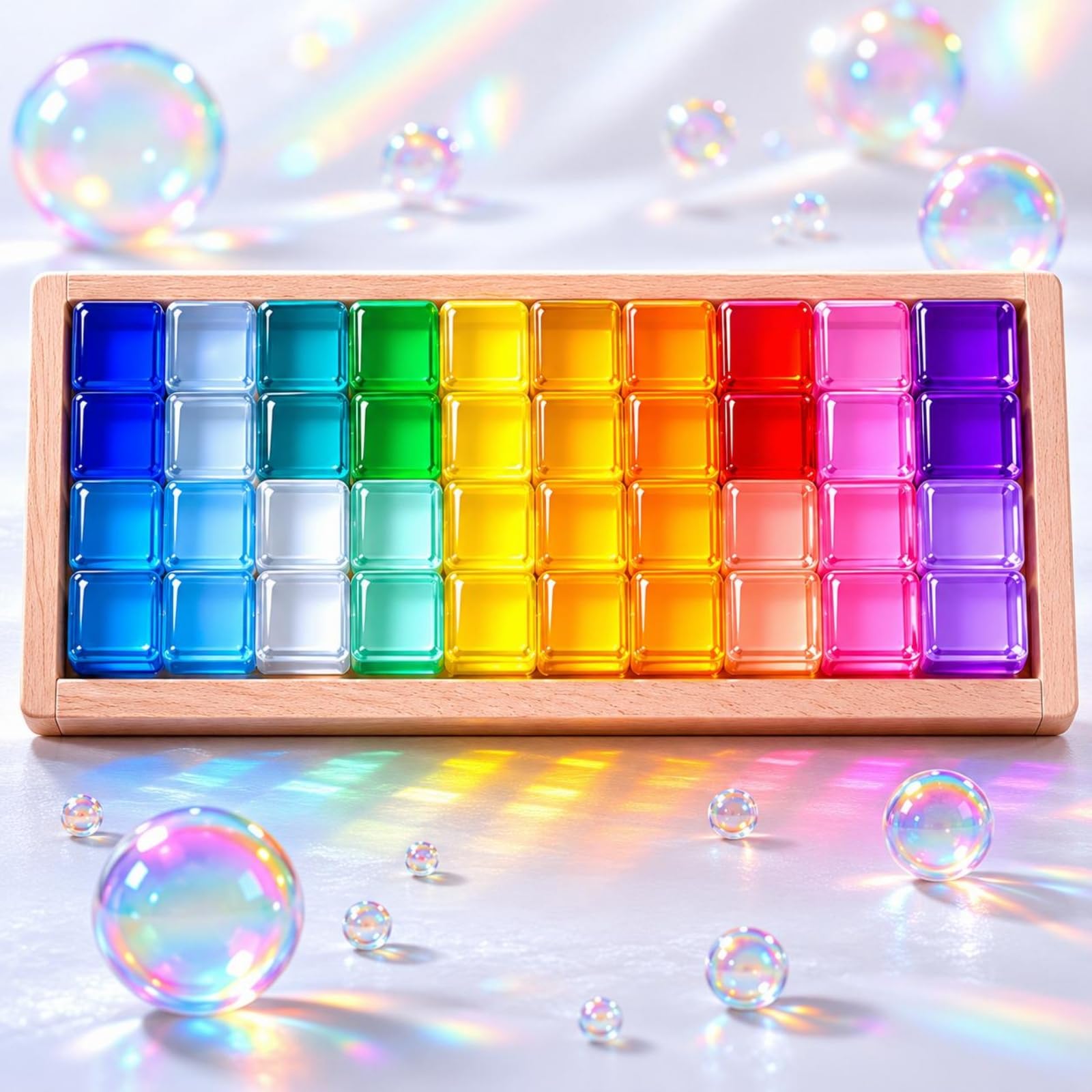 Acryl-sinnesbausteine Würfelspiel Acrylblock Pädagogisches Spielzeug Holzunterlage Glatte Außenfläche Transparente Innenstruktur für Büro Regal Kinderzimmer, Transparente Kombination 5