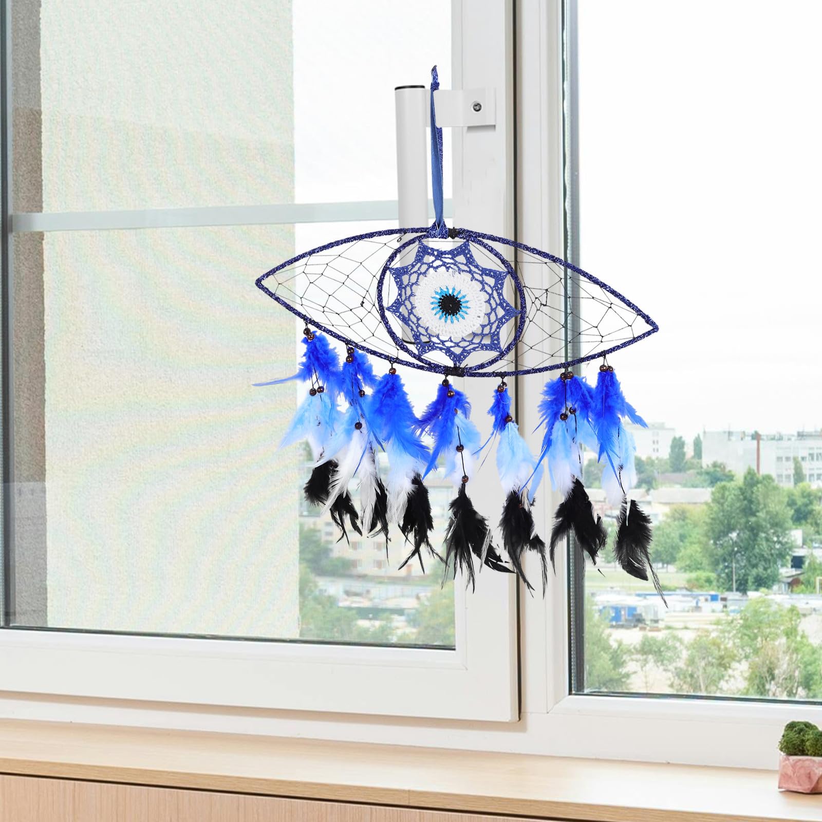 Abaodam 5 Stück Eleganter Traumfänger mit Bösem Blick aus Federn Bewegliche Wanddeko für Schlafzimmer und Wohnzimmer Stilvolle Hängedekoration mit Hohem Design