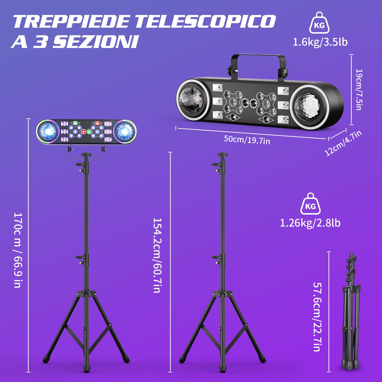 Luce per Feste in Discoteca 7 in 1,Luce per DJ con Treppiede Telescopico e Borsa per il Trasporto,Luce Stroboscopica per Feste con Telecomando Adatta per Natale in Casa Discoteca,Halloween