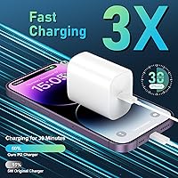 Vista 3 de Cargador de carga rápida para iPhone 14, 13, 12, 11 [certificado MFi], cable Lightning de 10 pies de largo con bloque de carga USB C de 20 W