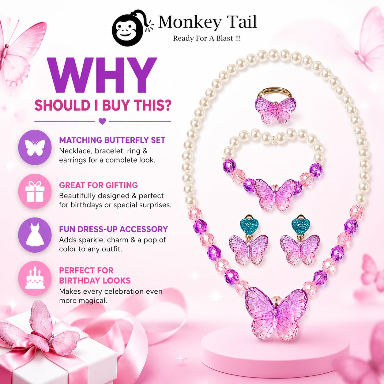 MONKEYTAIL Purple Butterfly Jewellery Kit for Girls, 1 Complete Set 3
