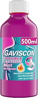 Double Action Mint Liquid 500ml - Heartburn & Acid Reflux Relief, Fast-Acting Formula, Protective Barrier, Long-Lasting Comfort, Suitable for Pregnancy, Digestion and Nausea