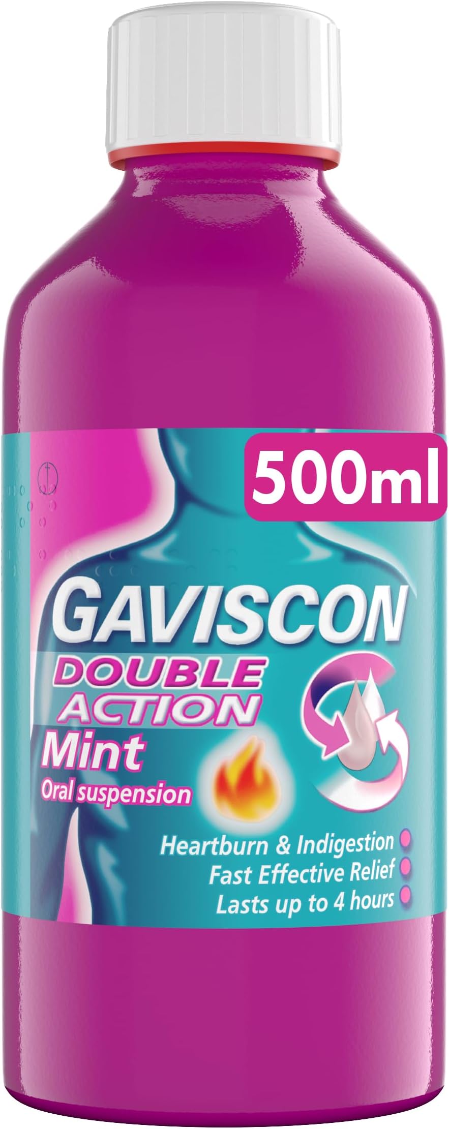 Double Action Mint Liquid 500ml - Heartburn & Acid Reflux Relief, Fast-Acting Formula, Protective Barrier, Long-Lasting Comfort, Suitable for Pregnancy, Digestion and Nausea