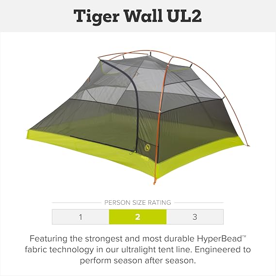 Big Agnes Tiger Wall UL - Ultralight Backpacking Tent, 3-Season Semi-Freestanding Side-Entry Shelter for Camping & Backpacking -1, 2, 3 Person