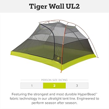 Big Agnes Tiger Wall UL - Ultralight Backpacking Tent, 3-Season Semi-Freestanding Side-Entry Shelter for Camping & Backpacking -1, 2, 3 Person
