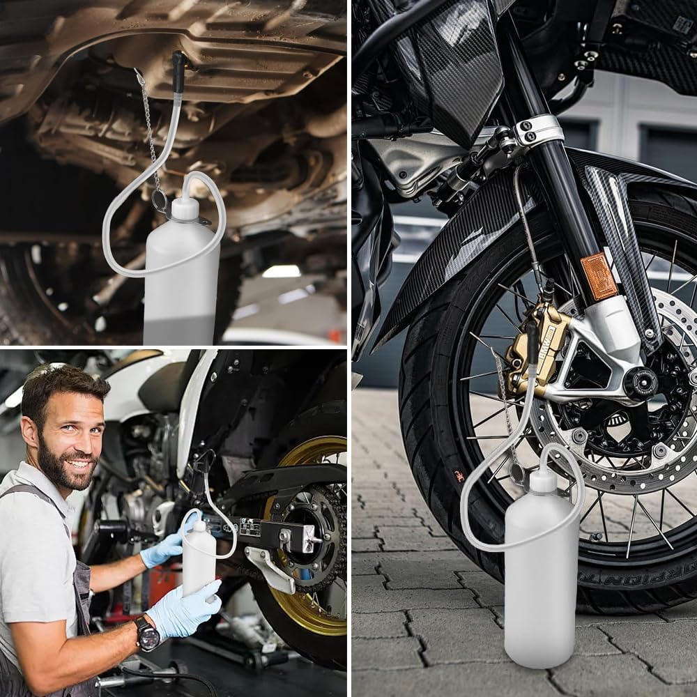 1 l zbiornik płynu hamulcowego z wężem 60 cm i gumowym adapterem, urządzenie do odpowietrzania hamulców, wymiana oleju hamulcowego, odpowietrzacz hamulców