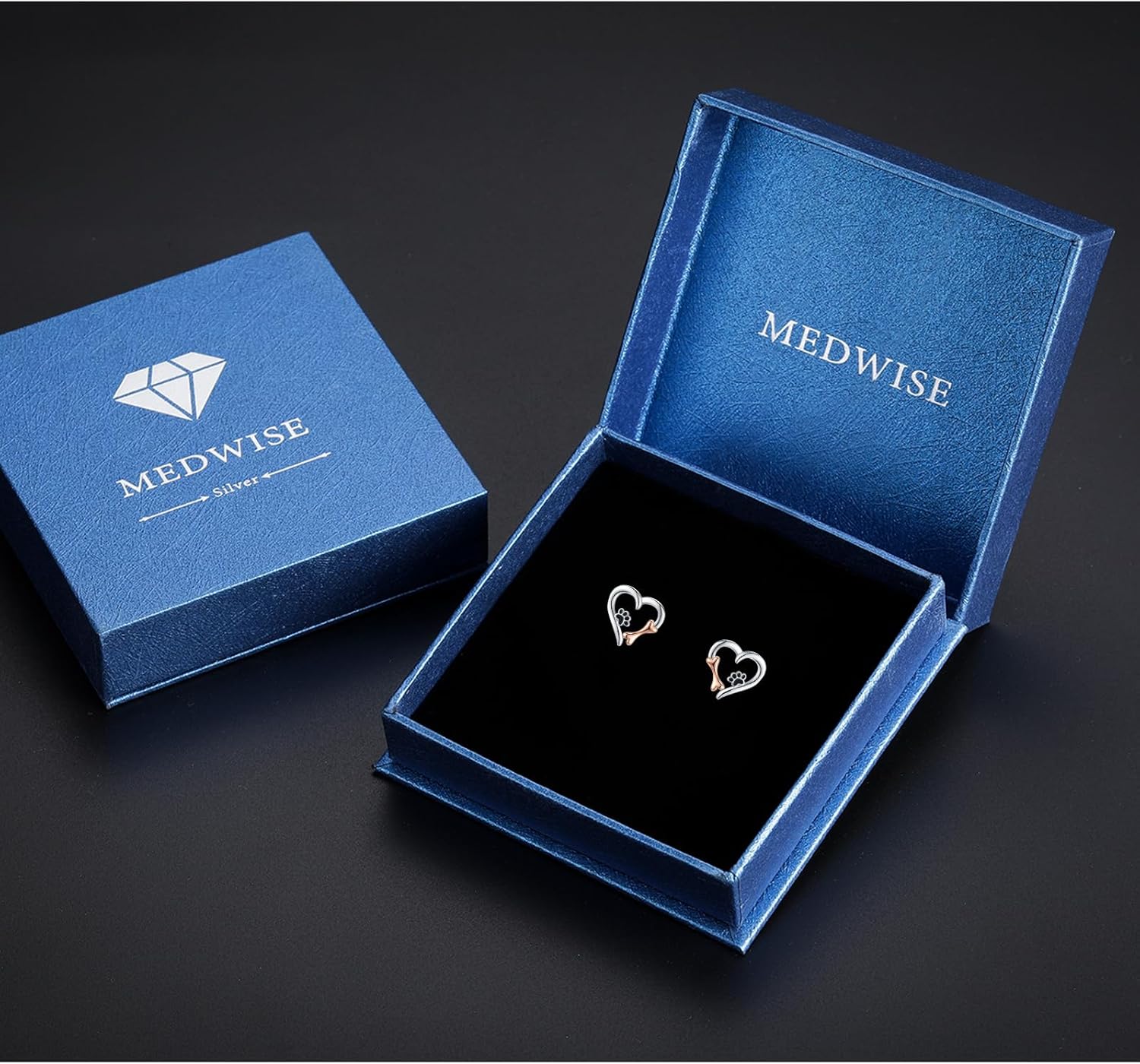 MEDWISE 925 Sterling Silver Dog Paw Print Studs Earrings Heart Lovely Studs Hypoallergenic Jewelry Pet Dog Gifts for Women Ladies Wife Mother Daughter Granddaughter Birthday Christmas - Image 7