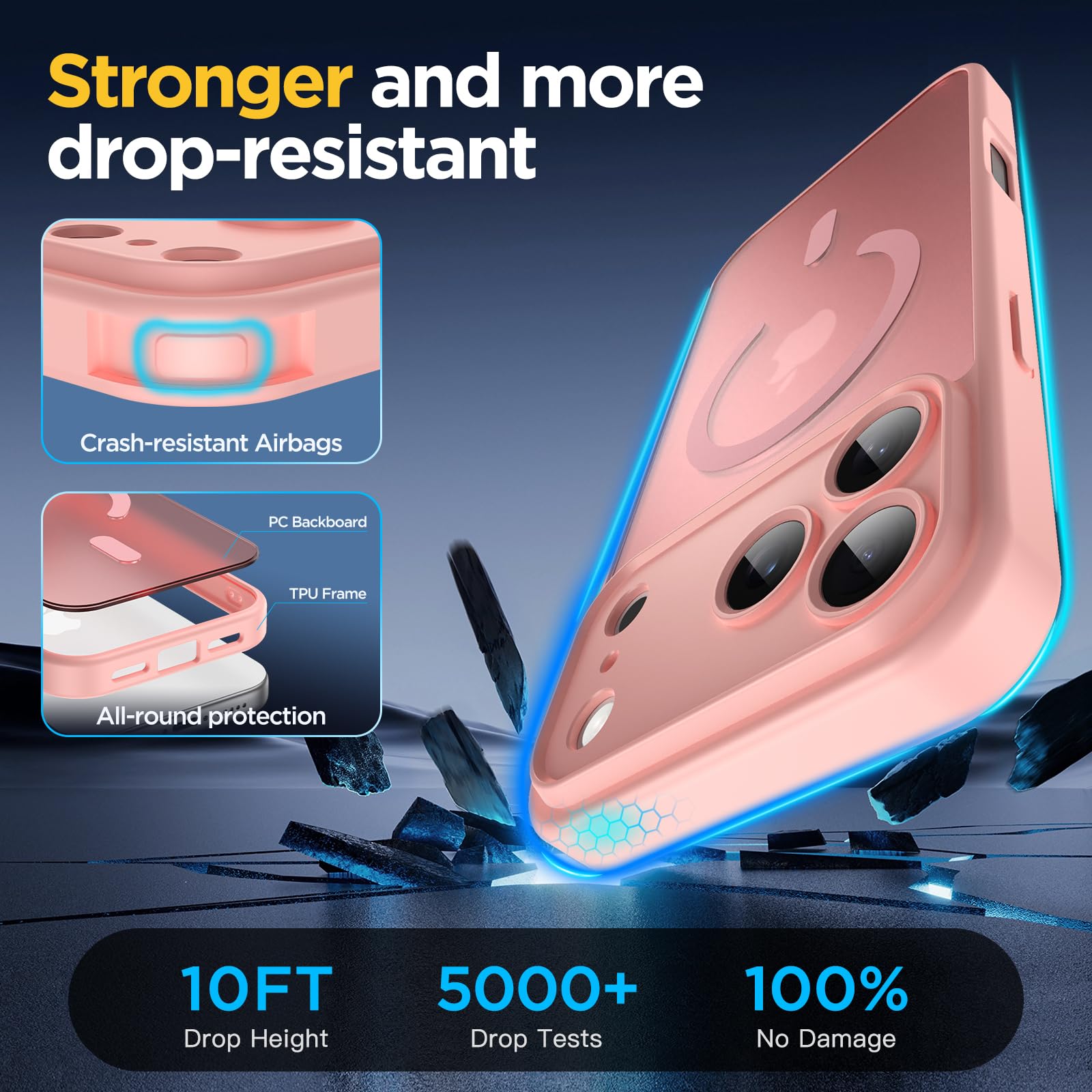 Coque Phone 17 Pro Max Compatible MagSafe - Arrière PC Givré Translucide, Cadre TPU Silicone | Protection Antichoc Militaire | Bleu