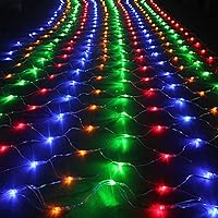 Vista 6 de Funpeny Luces de red de Navidad, 12 x 5 pies, 360 luces LED transparentes de malla de alambre con 8 modos, impermeables, conectables, decoraciones