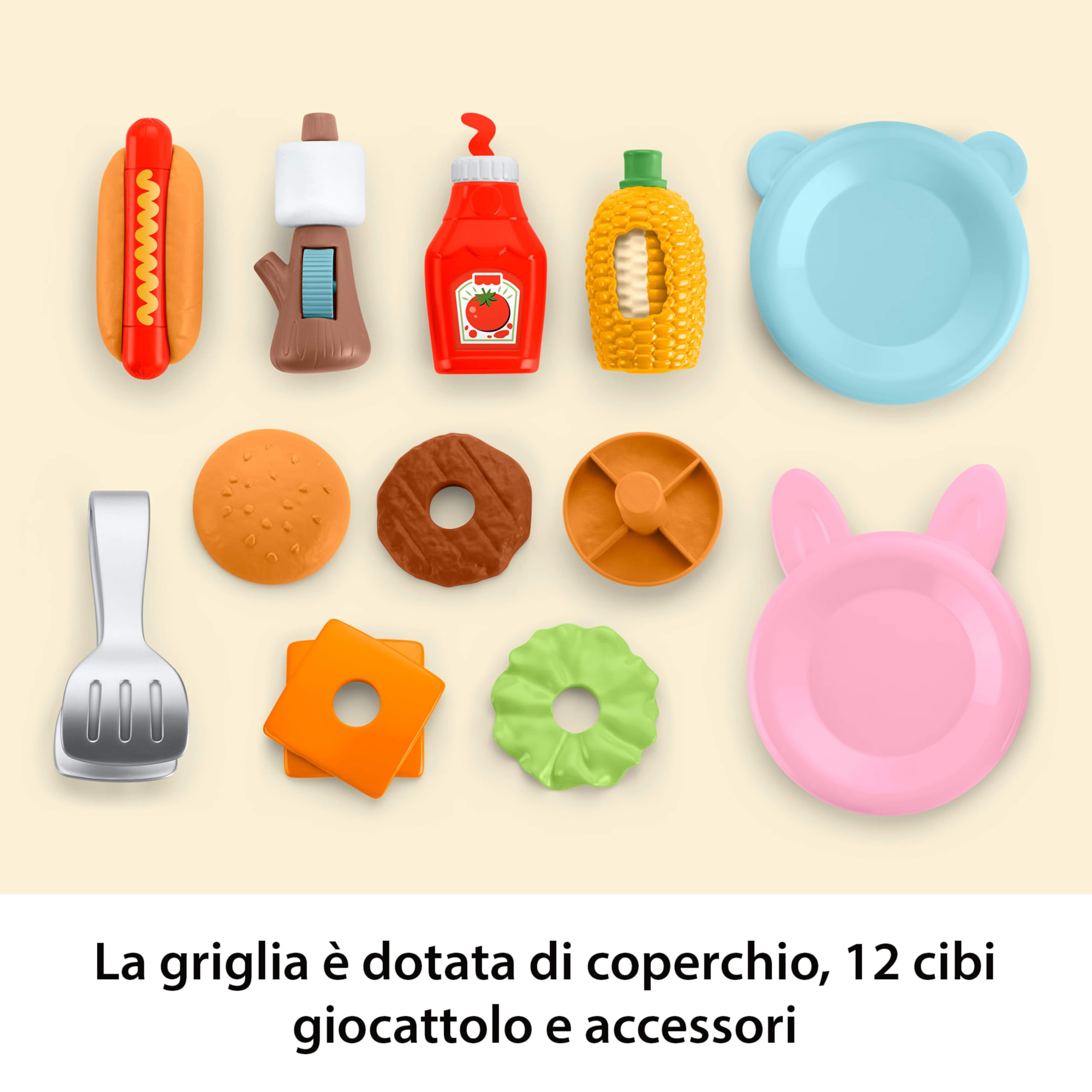Fisher-Price - Barbecue Amici della Foresta, Set con 14 Accessori a Tema Campeggio e Cucina, Utensili e Cibo Giocattolo per sviluppare Le capacità di condivisione, 2+ Anni, JLB82