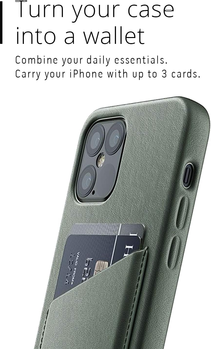 Mujjo iPhone 12 Leather Case Green - Premium Wallet Case - Compatible with iPhone 12 and 12 Pro - Compartments for 2-3 Cards - Extra Thin - Shockproof Protective Case - Wireless Charging - 6.1 Inches