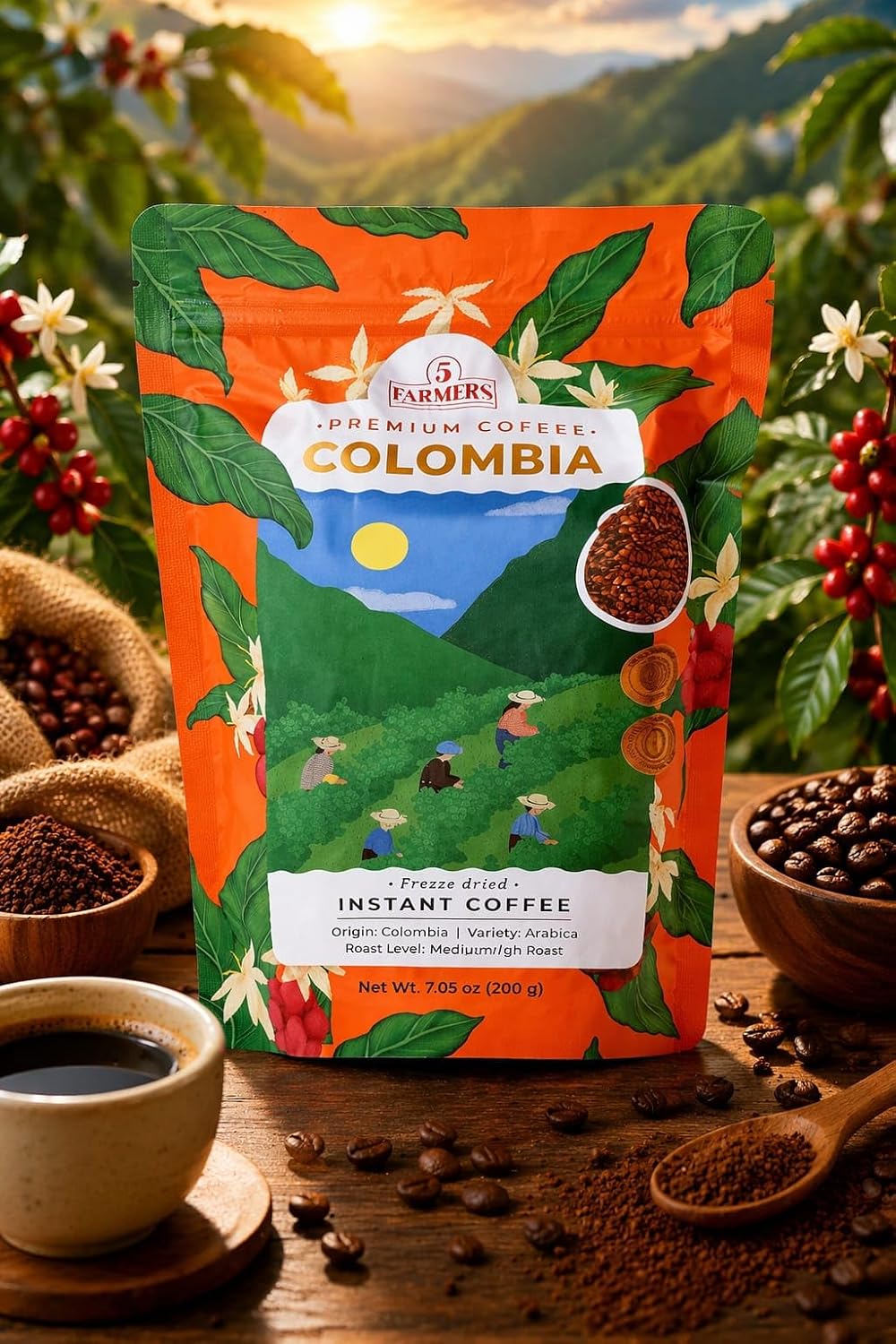 5 Farmers Premium Colombia Instant Coffee, Freeze Dried, 100% Colombian Arabica Beans, Medium-High Roast, 7.05 oz (200g) (PACK OF 1) image 3