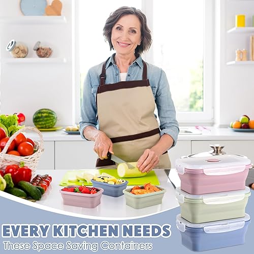 Vista 21 de Mifoci 6 Pcs Silicone Containers for Food Collapsible Food Storage Containers with Airtight Lids Stacking Leftover Foods Storage Lunch Box for