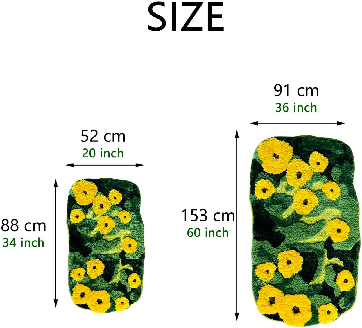 35"×60" Soft Shag 3D Stereo Flower Tufted Moss Rug for Kids Bedroom Livingroom Cute Green Beside Door Mat Non Slip Washable Bathroom Rugs for Bathroom Home Decor Indoor Doormat Shower Mat