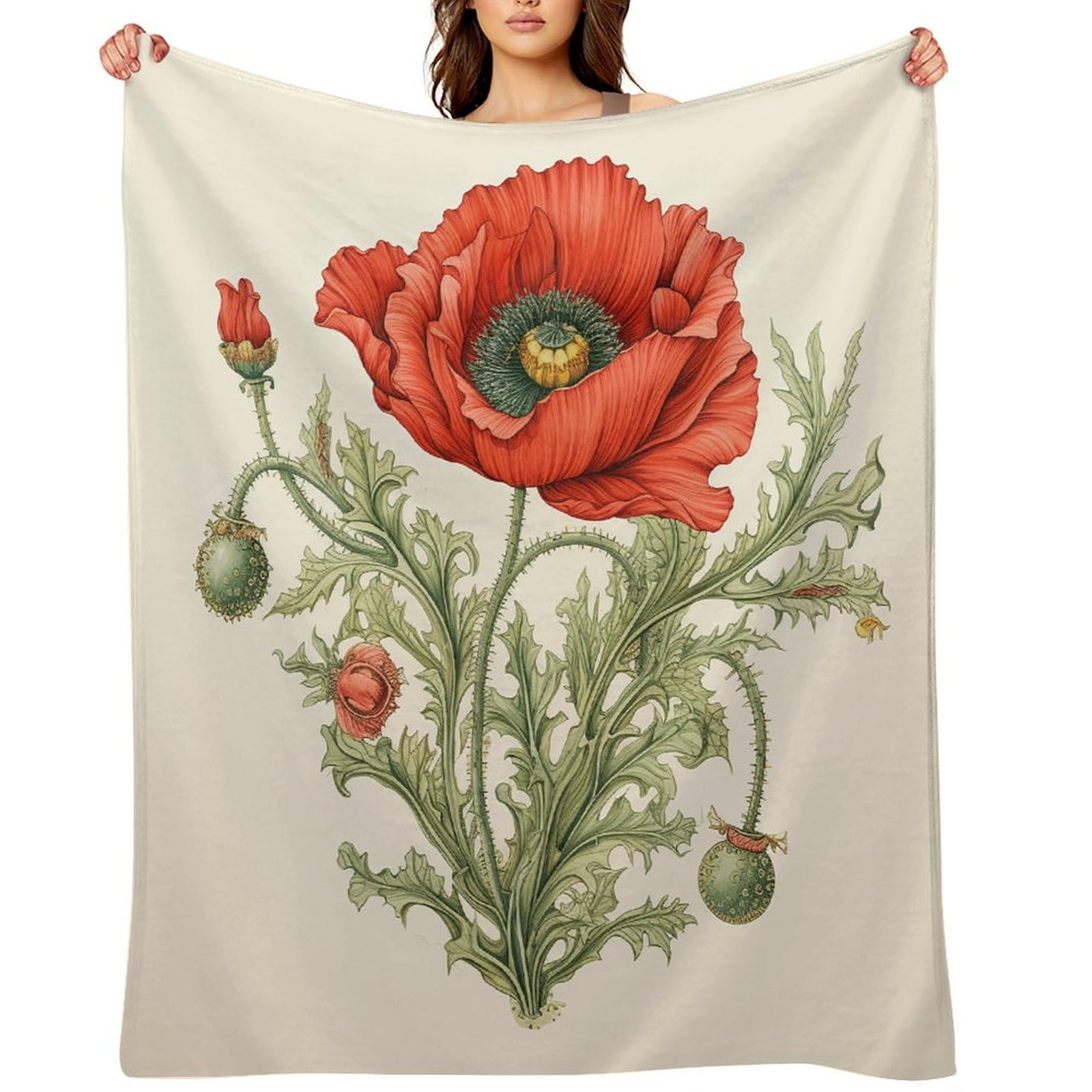 Flannel Fleece Throw Blanket - 60"x80" Super Soft Plush,Lightweight Wrinkle Resistant Cozy Poppy Painting Blanket for Couch Sofa Bed Travel Camping and Gift