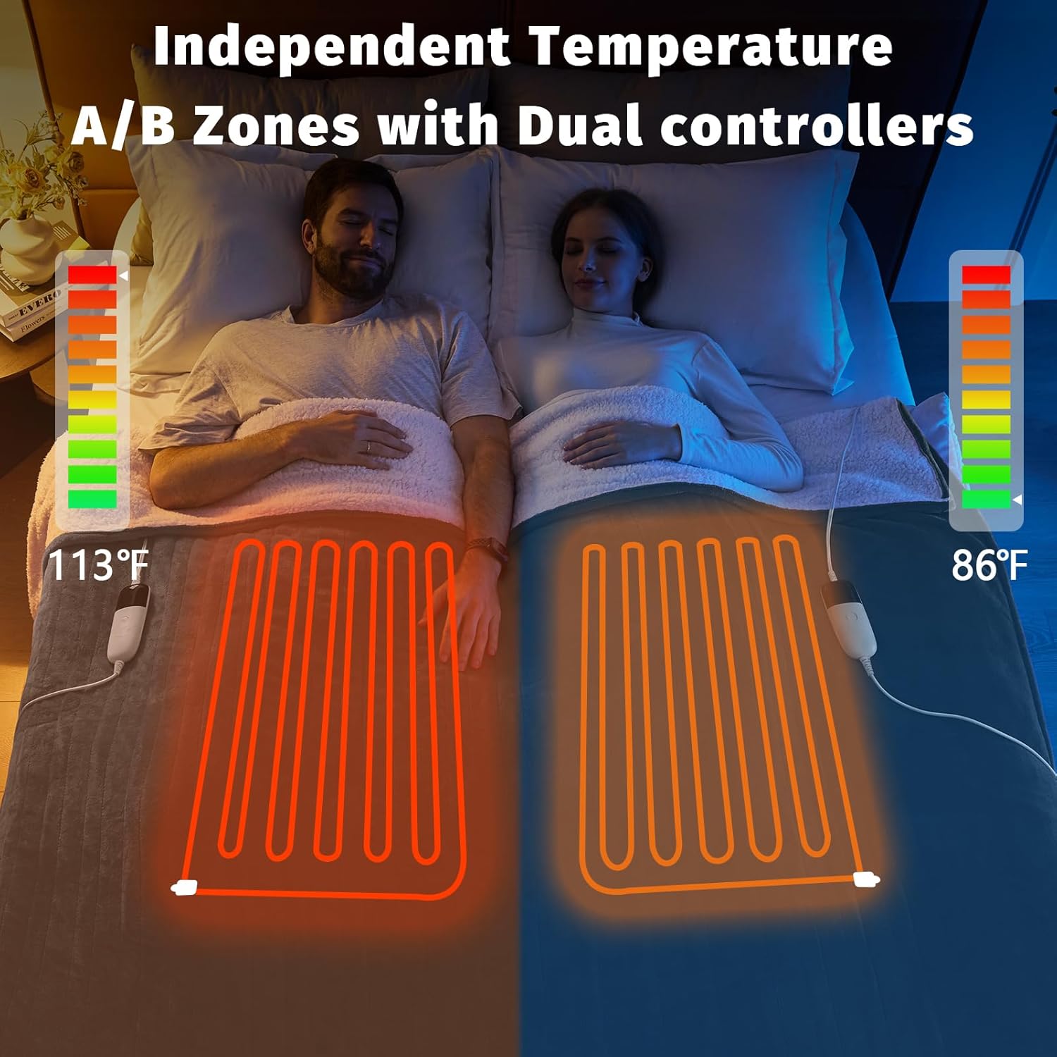 Heated Electric Blanket Queen Size - 84" x 90" Heating Blanket with Dual Control, 10 Heating Levels & 8 Hours Auto Off, Soft Warm Flannel Blanket, Christmas Birthday Gifts for Senior Grandma - Image 2