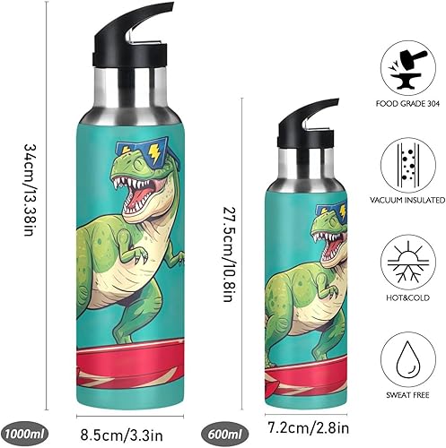 Miniatura 2 de Stainless Steel Vacuum Insulated Water Bottle 32 Oz, Leakproof Water Bottles for Gym Outdoor Travel School, Cool Green Rex Dinosaur Teal