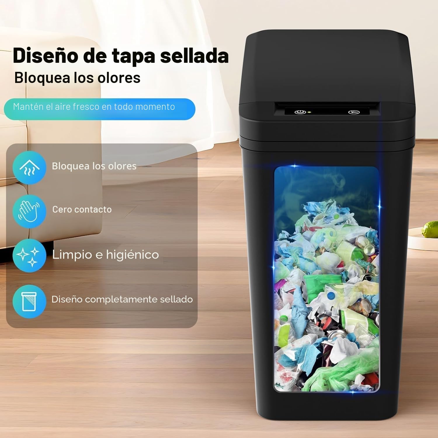 Papelera Automática de Baño, Cubo de Basura Inteligente con sensor de movimiento, 12L Cubo Basura Estrecho sin Contacto, Papelera Negra con Tapa para Baños, Cocinas, Dormitorios, Oficinas