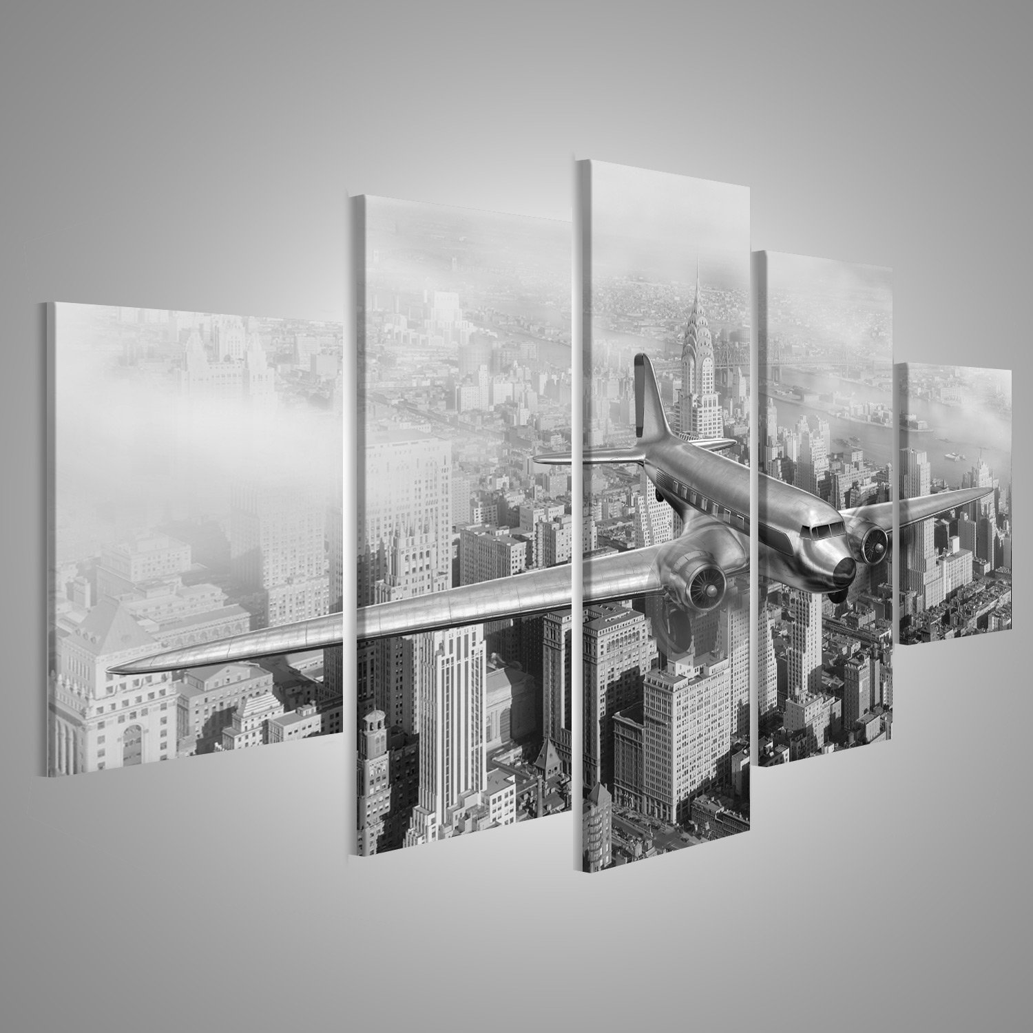 islandburner Bild auf Leinwand Vintage Bild Von Einer Douglas Dc Über New York City Schwarz-Weiß Bilder Wandbilder Poster