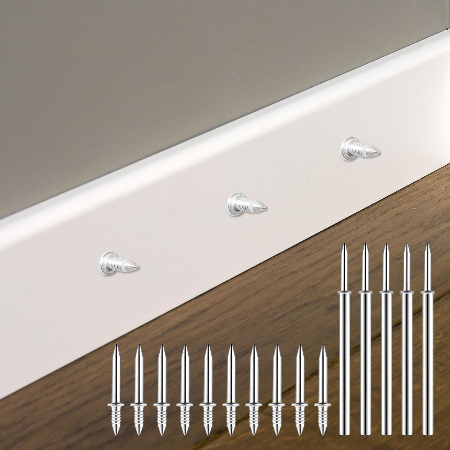 simarro 500 Packs Double-Head Skirting Thread Seamless Nail Bulk, Skirting Line without Marks Nail Invisible Security Screws with 5 Nail Specific Sleeve Tools