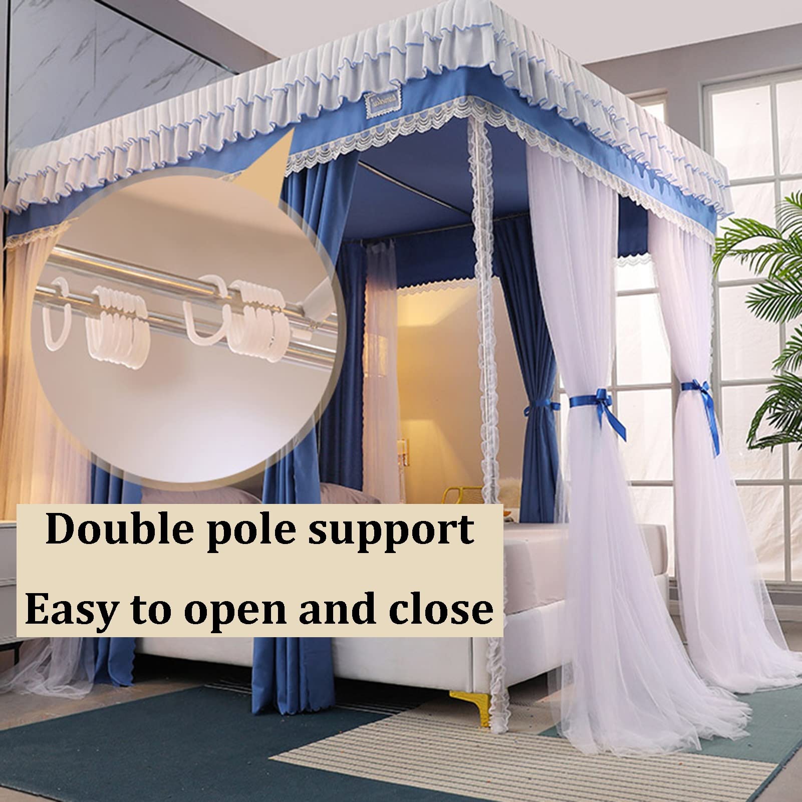 Doppelbetthimmel mit Moskitonetz, luxuriöser Betthimmel mit Doppelstange, Verdunkelungsvorhang fürs Bett mit Moskitonetz im Prinzessinnen-Stil (Größe: 200 x 220 x 200 cm)