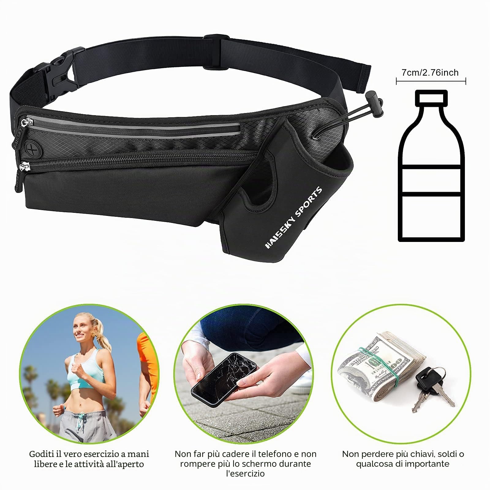 Marsupio Sportivo Running Cintura da Corsa Impermeabile con Portaborraccia Uomo Donna per Escursionismo Corsa Ciclismo Arrampicata Telefoni 6.9 Pollici
