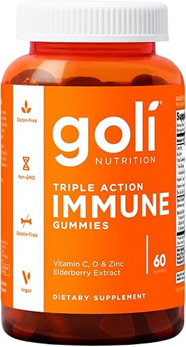 Goli Gomitas de vitaminas inmunológicas, 60 unidades, saúco, vitamina C, D y zinc, veganas, sin OMG, sin gluten y sin gelatina, paquete de 1