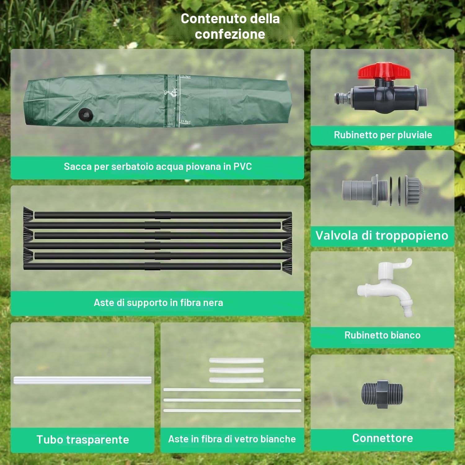 Serbatoio Acqua Piovana Pieghevole 500L 1000L Verde | Cisterna Raccolta con Rubinetto Superiore e Scarico Inferiore, Contenitore Portatile per Giardino, Irrigazione e Campeggio(264 gallons/1000 L)
