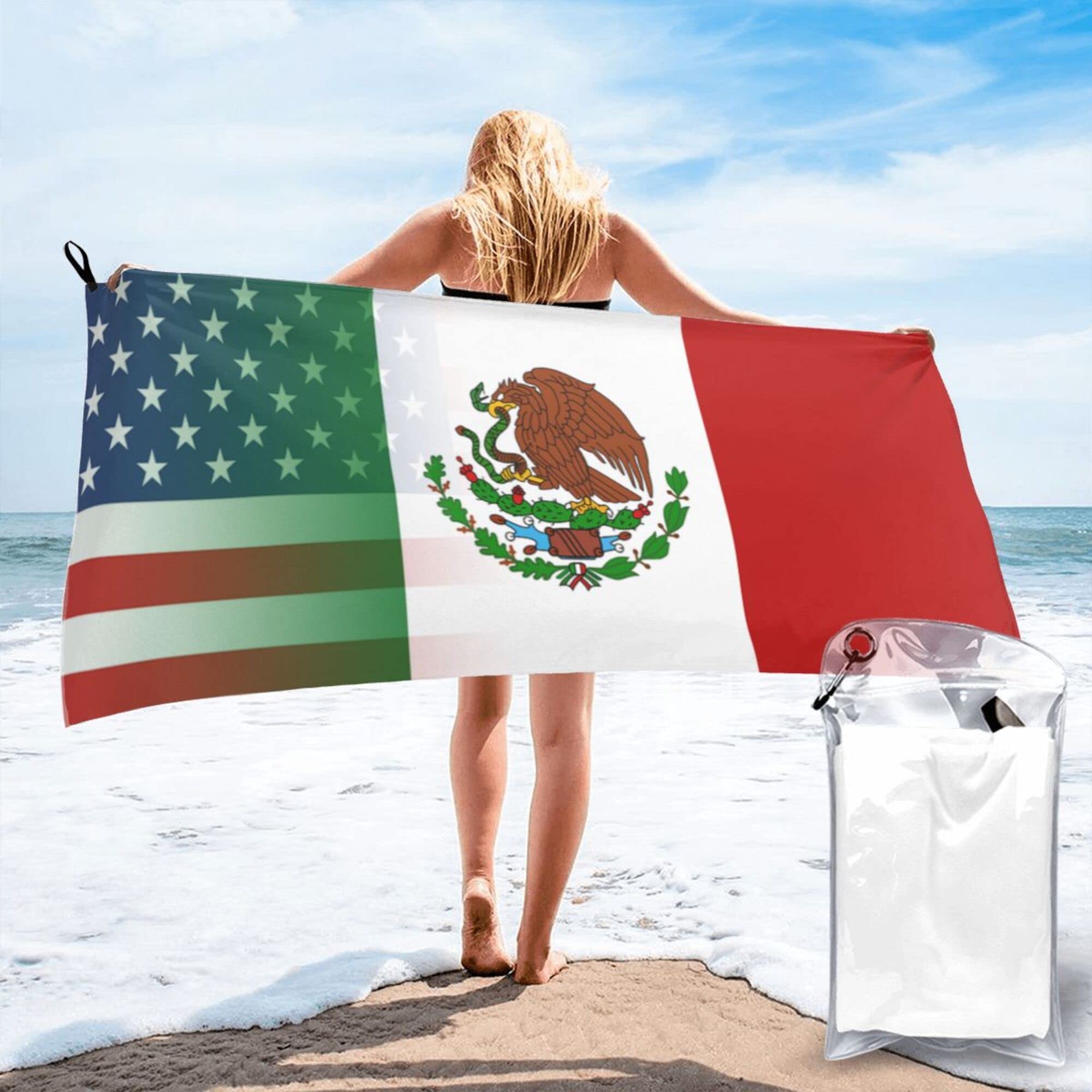 Lsjuee Mexican American Flag Microfiber Beach Towel-Quick Dry Oversized Towels Blanket for Travel Pool Camping