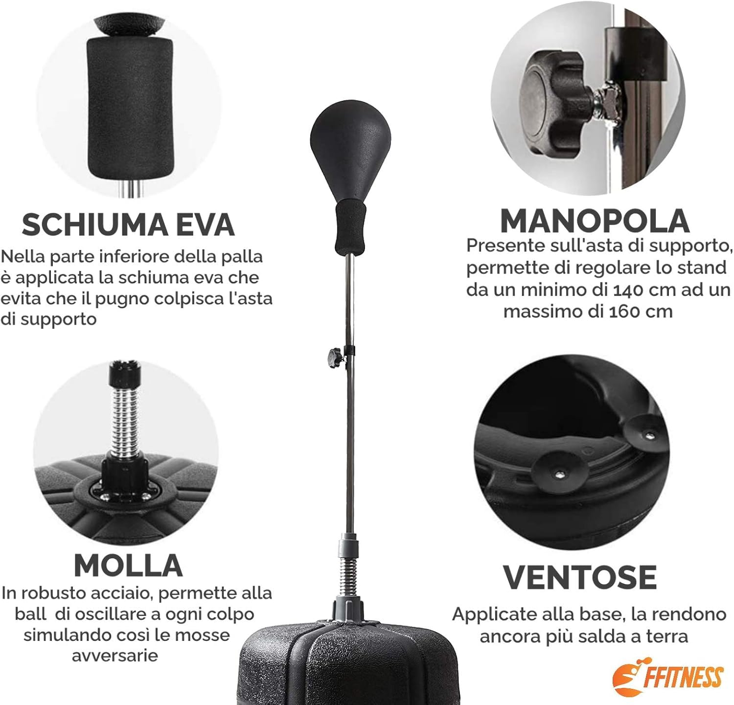 Punching Ball Boxe para adultos Speed Ball H 140 – 160 cm rebotante pelota de punzón para entrenamiento