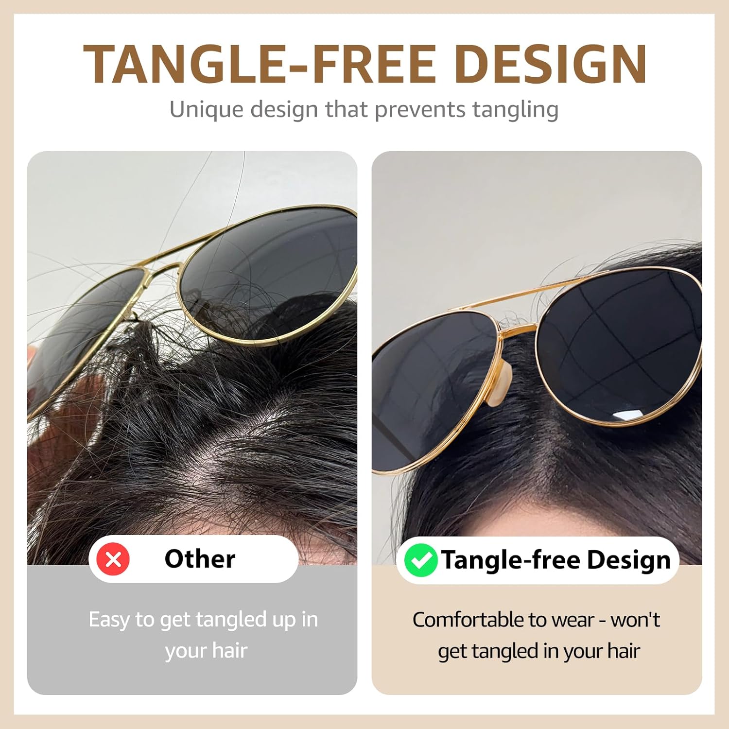 TJUTR Tangle Free Aviator Sunglasses for Women Men, Polarized UV400 Protection Trendy Shades, No-Snag Metal Frame Glasses - Image 3