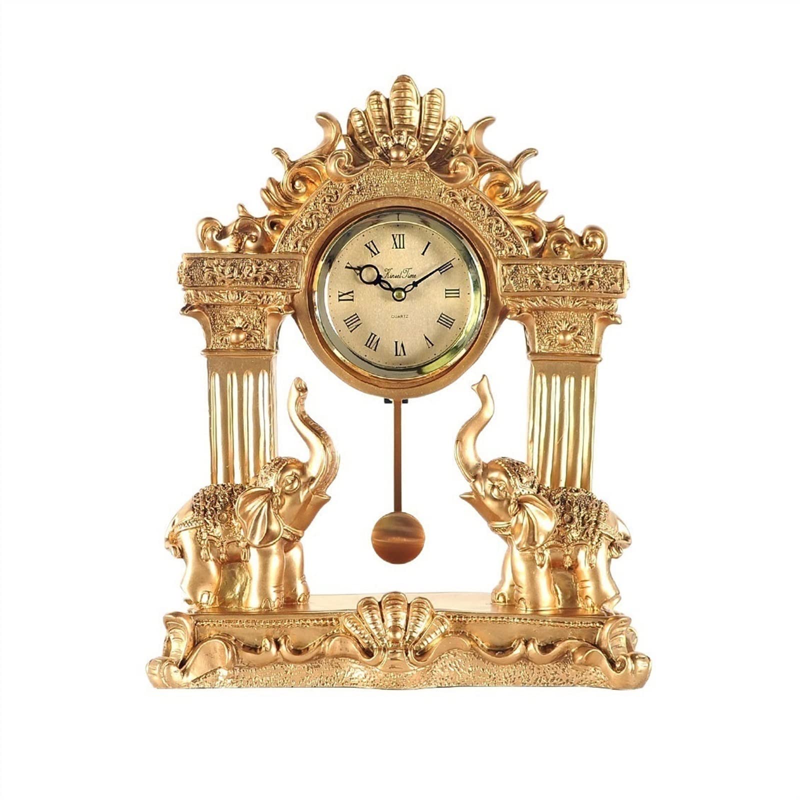 Reloj de decoración de mesa con acabados artísticos europeos y figura retro de elefante