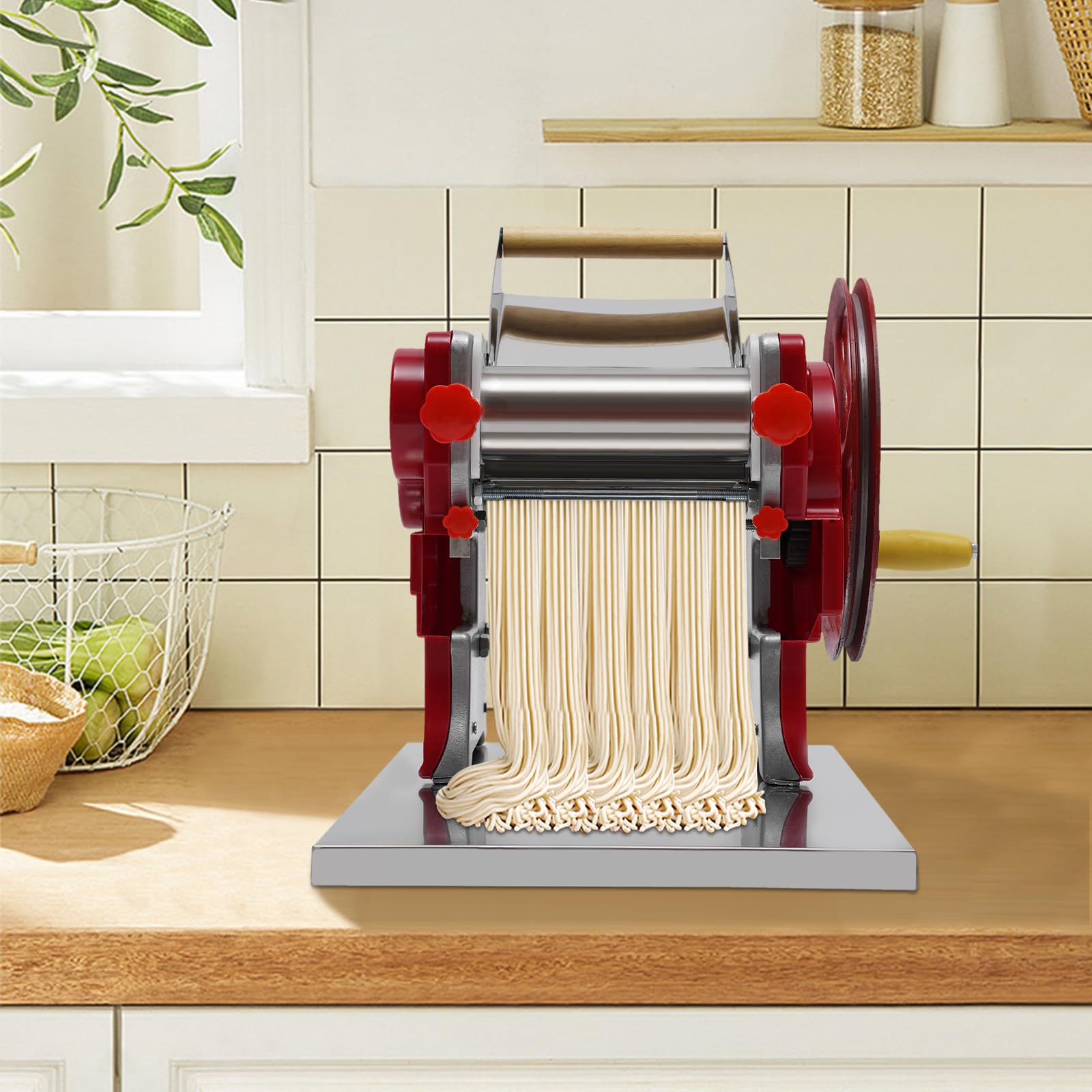 Ręczna maszynka do makaronu ze stali nierdzewnej, 0,5-5 mm, regulowana grubość, wyciskarka do spaghetti, blat stołu z ostrzem 0,3 cala, maszyna do wałkowania ciasta, do stłuczków i makaronu
