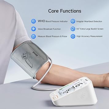 yuwell Blood Pressure Monitor Upper Arm for Home Use, BP Machine with 2x140 Reading Memory Adjustable Arm Cuff 8.7-17.7 Large Backlit Display with Voice Guidance and Dual Display