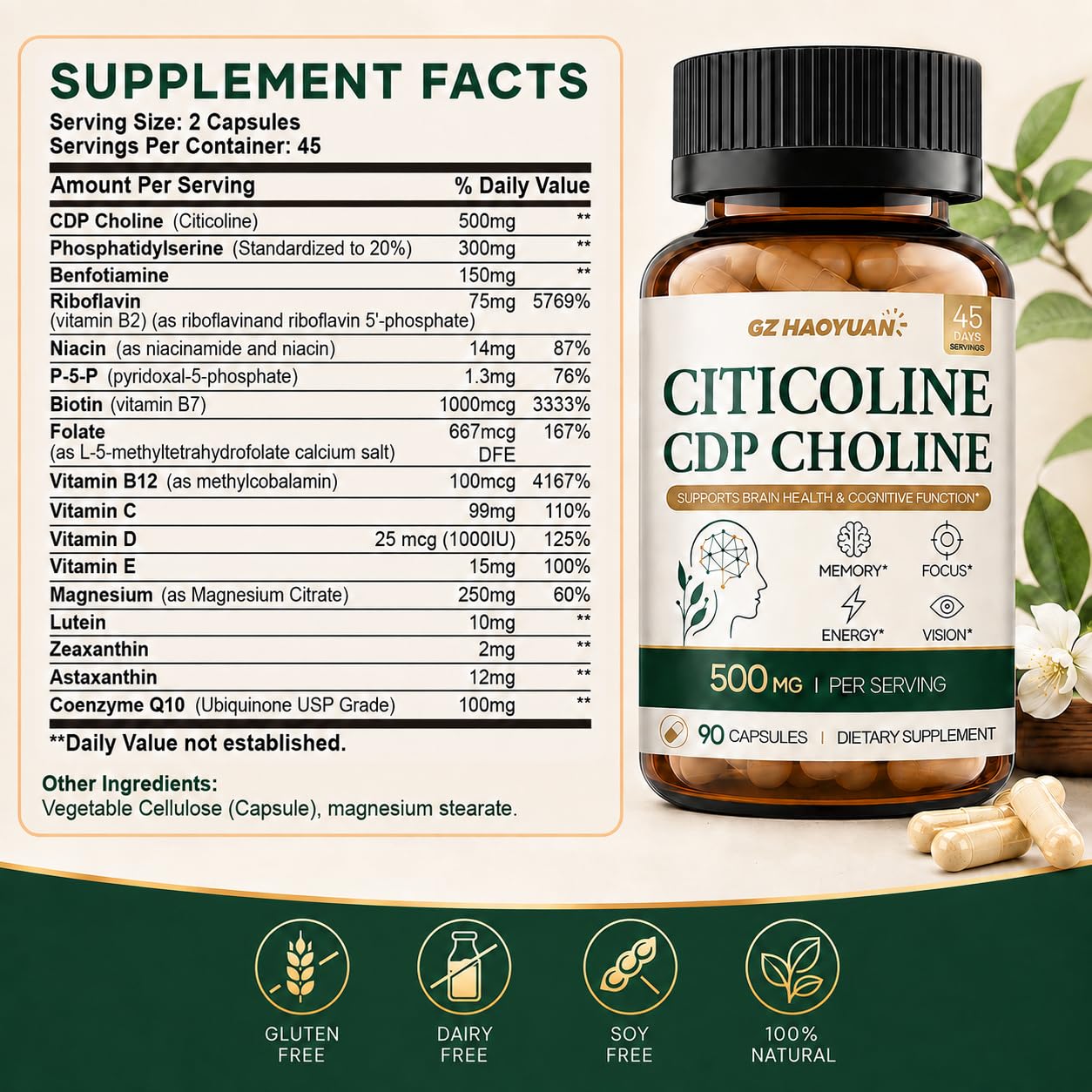 Citicoline 500 mg - CDP Choline Capsules — Amazon image 7