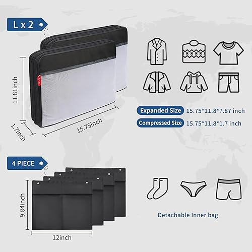 Miniatura 5 de U+U Cubos grandes de compresión para viajes, bolsa organizadora de maleta de compresión de doble cara, accesorios de viaje expandibles para ropa