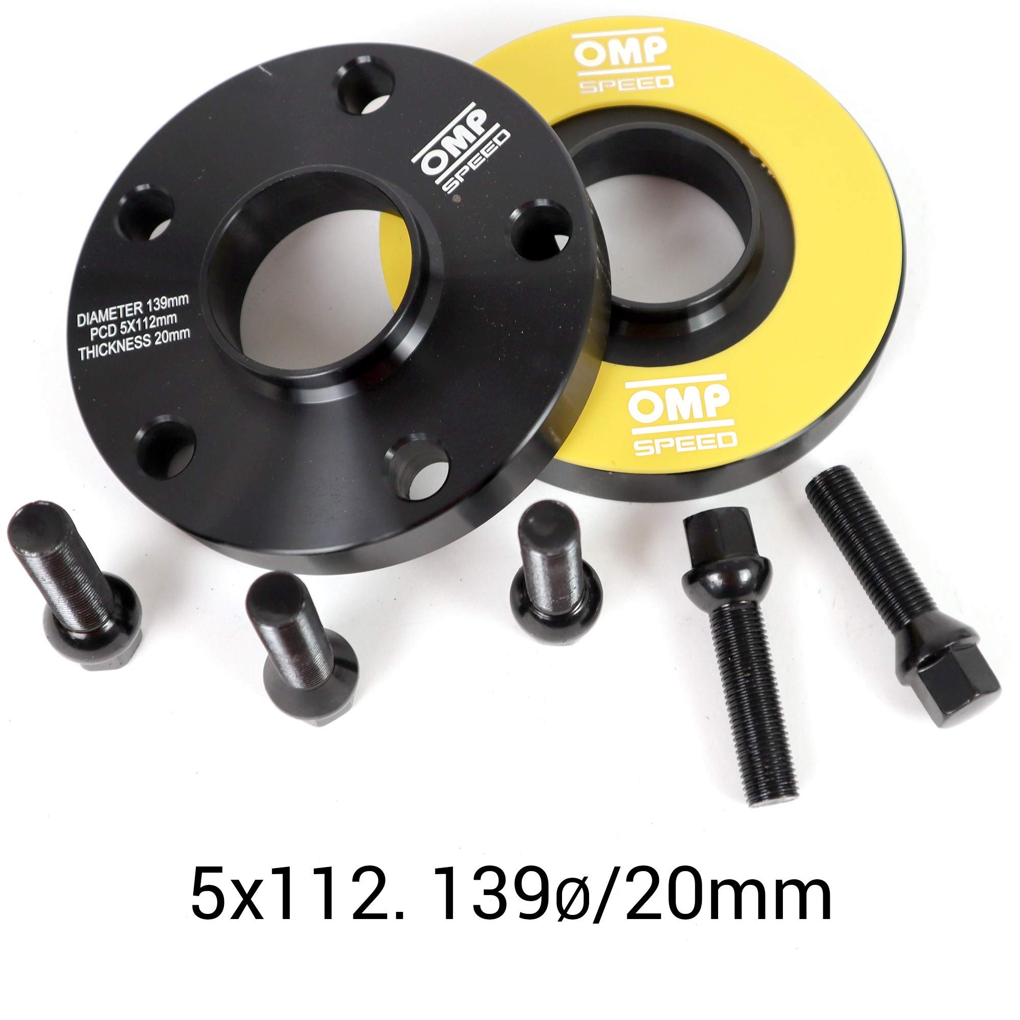 OMP Speed Zestaw Dystanse Podwójnie Centrujące Grubość: 20mm PCD: 5X112 CB.H: 57.1 CB.W: 57.1 OD: 139 Śruba M14X1.5 Stożek+14X1.5 kula Kolor Czarny