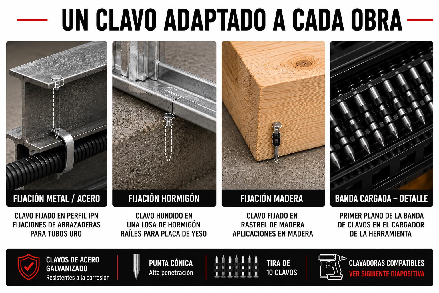 BLAST Clavos de banda de acero de 16 mm, 400 piezas | Para clavador de batería compatible con HILTI BX3, BX3-ME, BX3-IF, BX3-L y BX3-Nuron | Fijación beton, matrería y acero