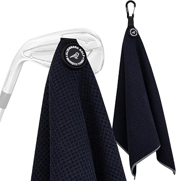 Magnetic Golf Towel, Microfiber Waffle Design with Clip - Industrial Strength Magnet for Strong Hold to Golf Bags, Carts & Clubs