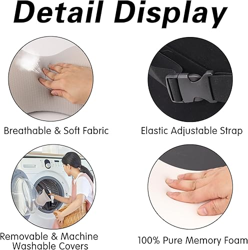 Miniatura 3 de SPRFUFLY Almohada acogedora para reposacabezas de automóvil, almohada para conducir con correa ajustable, funda extraíble transpirable y diseño