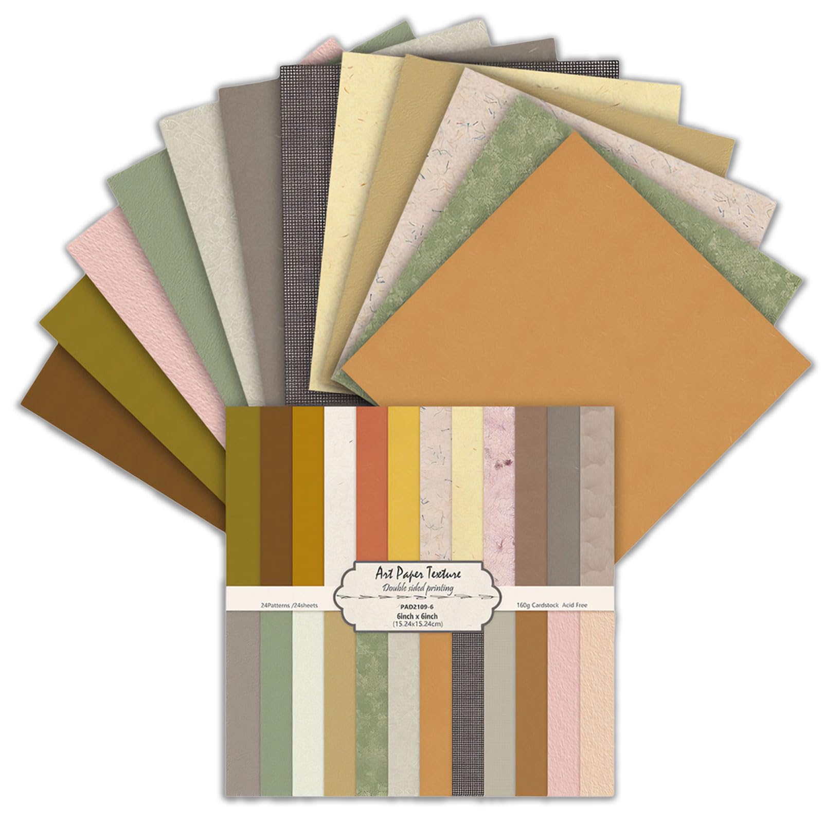 Scrapbook Paper 6"×6" 160gsm Double-Sided Patterned Decorative Papers for Scrapbooking, Junk Journaling, and Card Making, Ideal Scrapbook Supplies and Paper Craft Supplies 24 Sheets (Style 9)