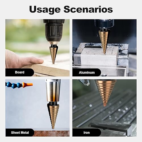 Miniatura 6 de XDENDP - Broca escalonada, 5 brocas escalonadas para metal, titanio HSS de acero de alta velocidad, brocas de paso para metal, total de 50 tamaños